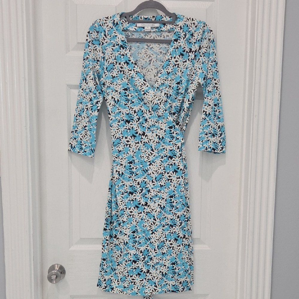 DFV Floral Blue and White Wrap Dress